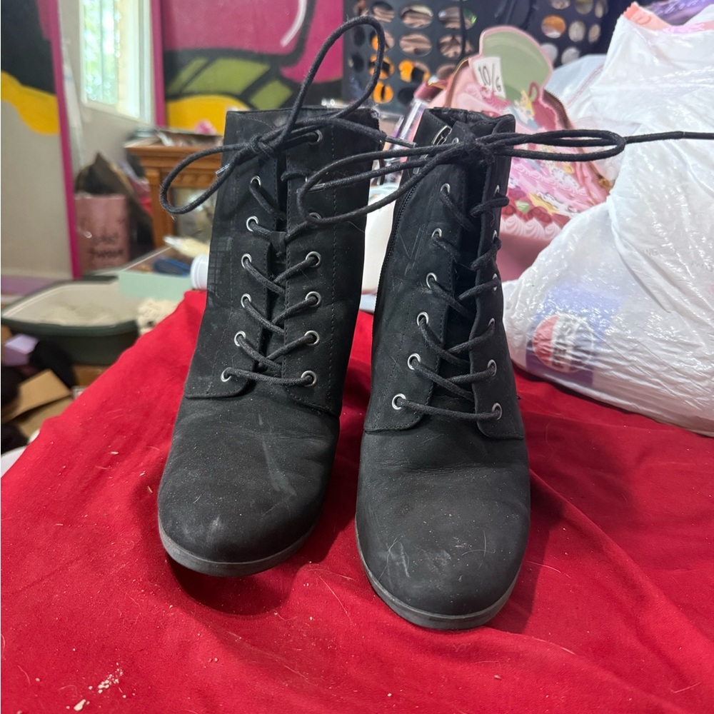 Black Lace-Up Ankle Boots